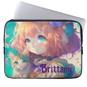 Capa Para Notebook Menina de anime personalizada e bonita com gatinho