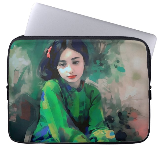 Capa Para Notebook Menina em vestida verde (Frente)