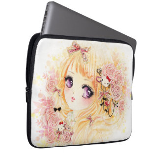 Capa Para Notebook Menina loura bonita com rosas