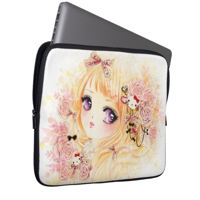 Capa Para Notebook Menina loura bonita com rosas (Frente Esquerda)