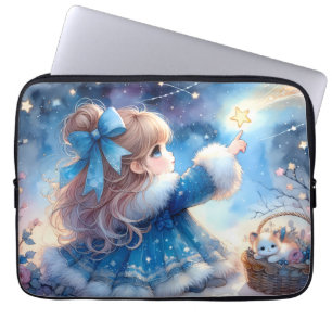 Capa Para Notebook Menina Sonhadora Olhando as Estrelas aquarela