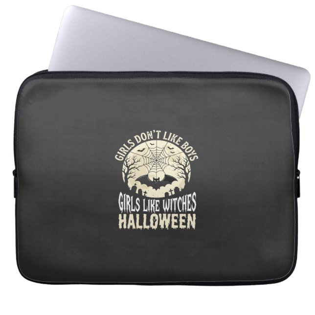 Capa Para Notebook Meninas Como Bruxas Design de Morcego de Halloween (Frente)