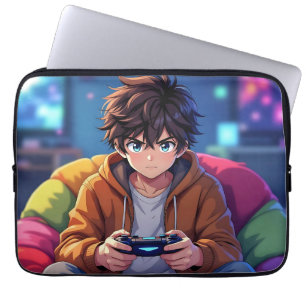 Capa Para Notebook Menino Anime jogando Videogame