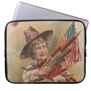 Capa Para Notebook Menino com Fogos de Artifício, Bandeira Americana,