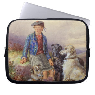 Capa Para Notebook Menino escocês com wolfhounds em um landsca das