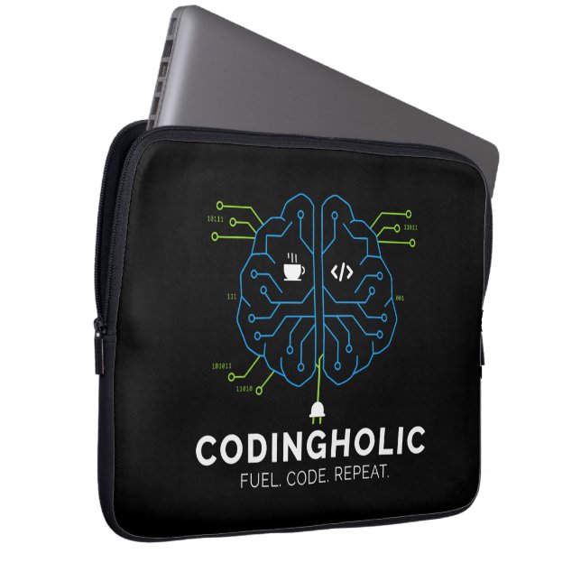 Capa Para Notebook Mente Tech de Programador Negro Codingholic (Frente Esquerda)
