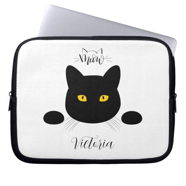 Capa Para Notebook Meow Black Cat Ouro Olhos Personalizáveis (Frente)