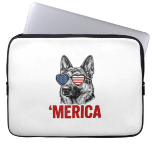 Capa Para Notebook Merica Pastor Alemão Bandeira Óculos de Sol Camisa