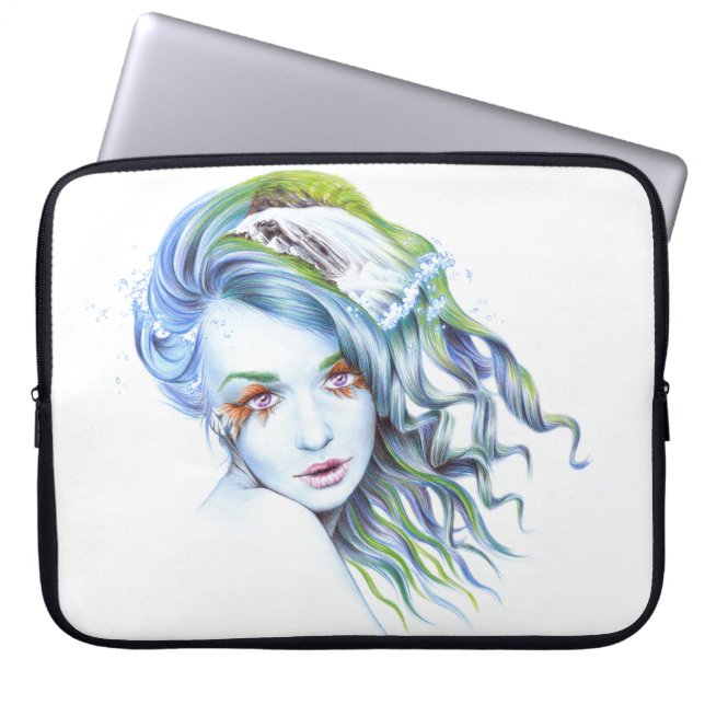 Capa Para Notebook Mermaid Girl Water Women Surreal Fantasy Retrato (Frente)