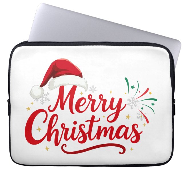 Capa Para Notebook Merry Christmas Typography with Santa Hat and Snow (Frente)