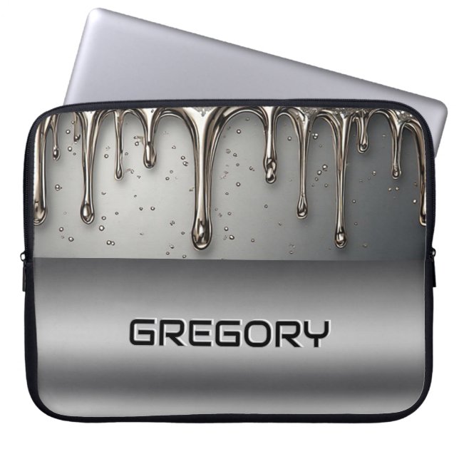 Capa Para Notebook Metal Líquido Pingando Sobre Superfície de Cromo P (Frente)