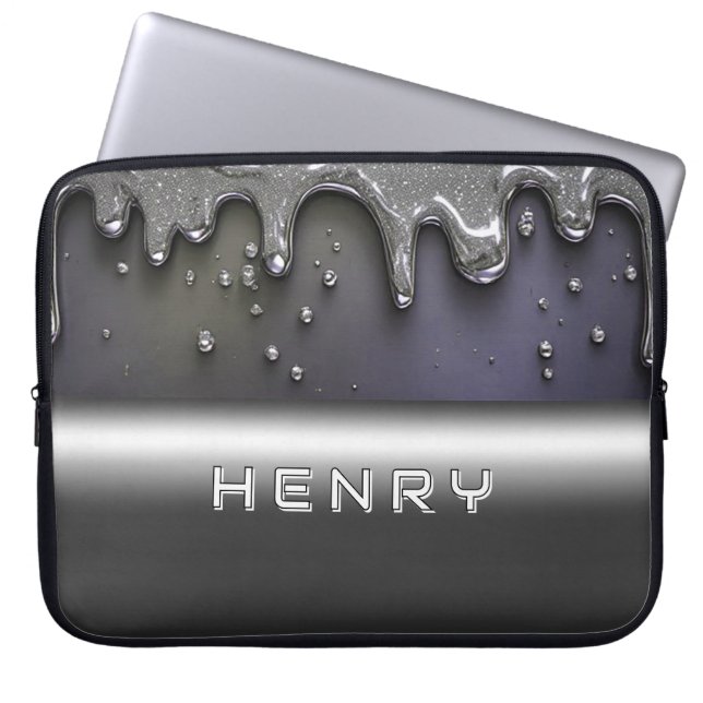 Capa Para Notebook Metal Líquido Pingando Sobre Superfície de Cromo P (Frente)
