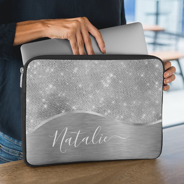 Capa Para Notebook Metálico Personalizado Da Glitter De Prata Glam (Criador carregado)