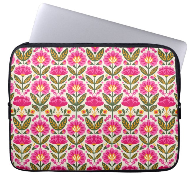 Capa Para Notebook Mexican Talavera Flowers Retro Pink Botanical (Frente)