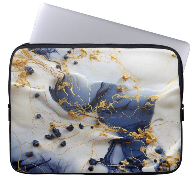 Capa Para Notebook Midnight Sapphire Marble with Gold Threads (Frente)