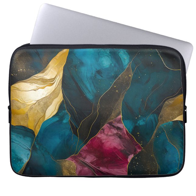 Capa Para Notebook Midnight Teal & Gold Marble Fusion (Frente)