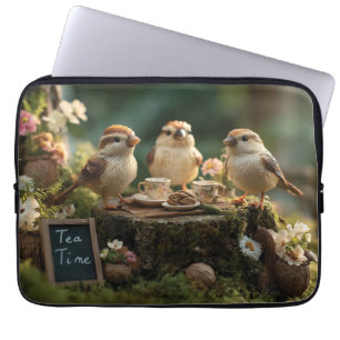 Capa Para Notebook Miniaturas de Pássaros Figurativos Tendo um Chá na