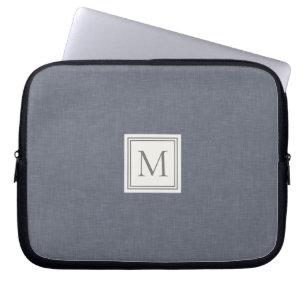 Capa Para Notebook Mínima Elegante Cinza azul Faux Linen Monograma