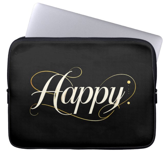 Capa Para Notebook Minimalist Elegant Gold Happy Typography - Classy  (Frente)