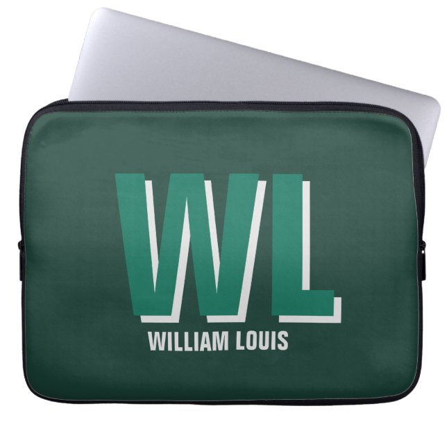 Capa Para Notebook Minimalist Emerald Green Personalized Monogram  (Frente)
