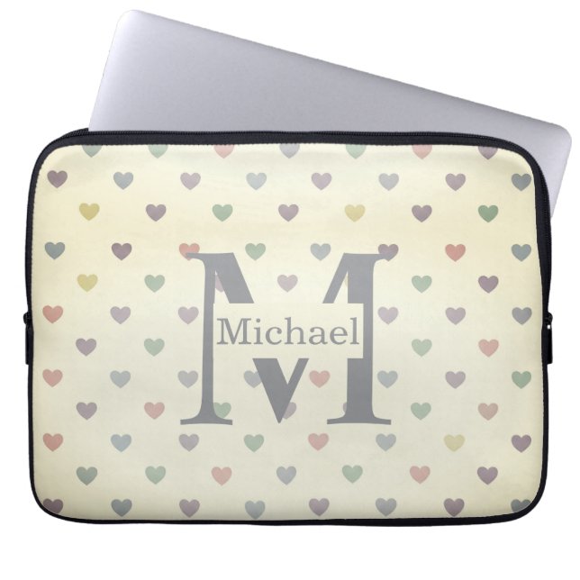 Capa Para Notebook Minimalist Pastel Heart Pattern Custom Monogram  (Frente)
