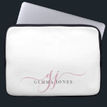 Capa Para Notebook Mínimo de Iniciais de Monograma de Script Rosa<br><div class="desc">Um script moderno na moda cor-de-rosa chic monograma em branco,  com um script inicial dramático com alternâncias e seu nome de cheio em um tipo de serifa moderno.</div>