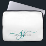 Capa Para Notebook Mínimo de Iniciais de Monograma de Script Teal<br><div class="desc">Um script moderno de na moda teal de chic monograma em branco,  com um script inicial dramático com pontos e o nome do seu cheio em um tipo de serifa moderno.</div>