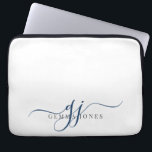 Capa Para Notebook Mínimo de Inicializações do Monograma do Script Az<br><div class="desc">Um script azul-marinho moderno de chic monograma em branco,  com um script inicial dramático com pinceladas e seu nome de cheio em um tipo de serifa moderno.</div>