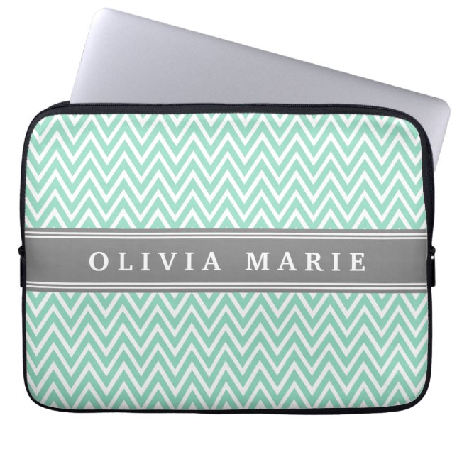 Capa Para Notebook Mint Chevron Cinza (Frente)