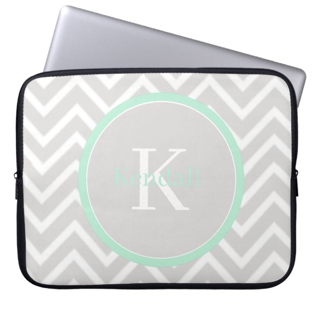 Capa Para Notebook Mint Green Chevron Monograma (Frente)