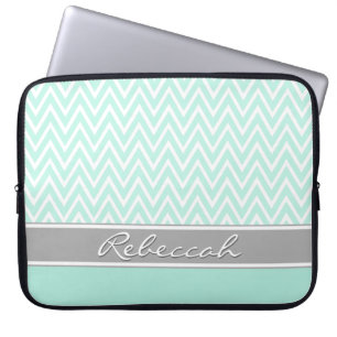 Capa Para Notebook Mint Green White Chevron Zigzag - Nome da Cinza do