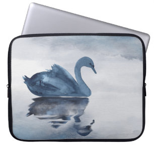Capa Para Notebook Mistura Reflexões Moody Dusty Blue Swan no lago