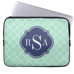 Capa Para Notebook Mod Mint Green Trellis Blue Monograma