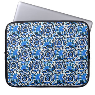 Capa Para Notebook Moda abstrato floral, azul, preta e bege