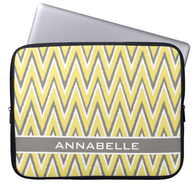 Capa Para Notebook Modelo de Chevron Amarelo Amarelo-Branco cinza (Frente)