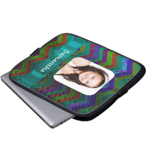 Capa Para Notebook Modelo de foto personalizado do Teal Chevron