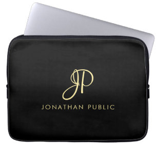 Capa Para Notebook Modelo de Monograma Cinzento Dourado e Preto