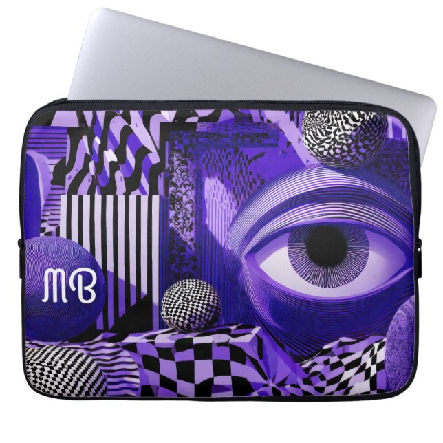 Capa Para Notebook Modern Abstract Geometric Black White Purple Art (Frente)