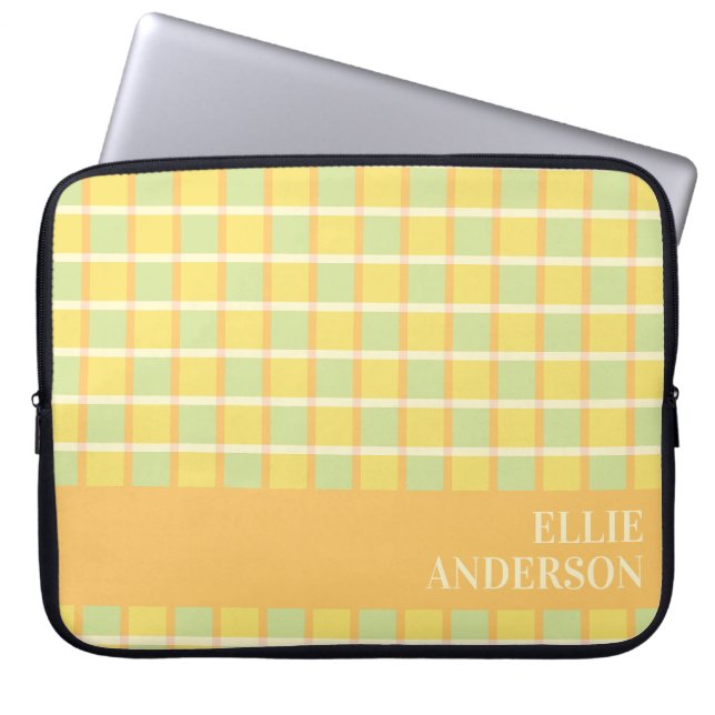 Capa Para Notebook Modern Checker Green Yellow Orange Personalized (Frente)