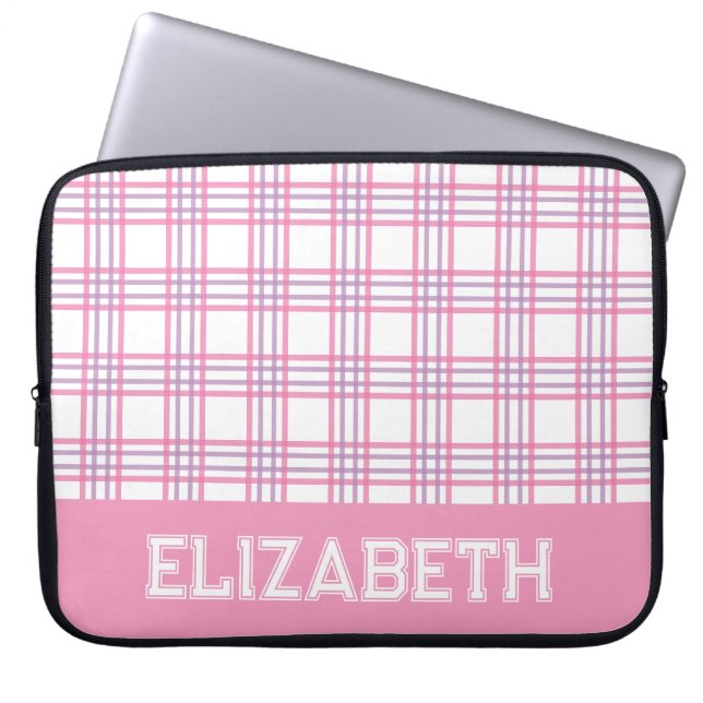 Capa Para Notebook Modern Preppy Plaid Varsity Font Pink Purple (Frente)