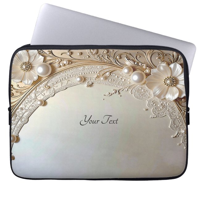 Capa Para Notebook Modern White Flowers Pearls Laptop Sleeve (Frente)