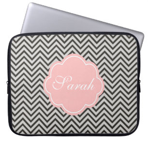 Capa Para Notebook Moderno, legal, café escuro e cinza chevron