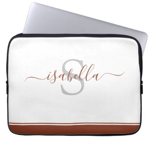 Capa Para Notebook Moderno Monograma de Rust Girly Script Minimalista