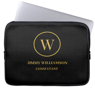 Capa Para Notebook Moderno Monograma Dourado Negócio Negro