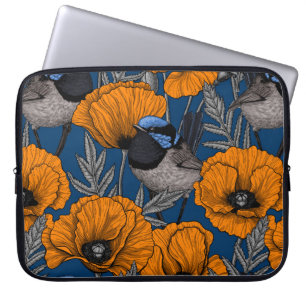 Capa Para Notebook Moinhos de fada e flores de papoila laranja