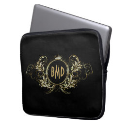 Capa Para Notebook Moldura Floral Feminina Preta e com Brilho Falso
