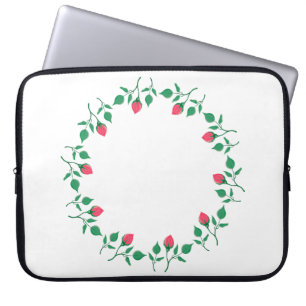 Capa Para Notebook Moldura redonda floreada com flores rosa cor-de-ro