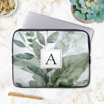 Capa Para Notebook Molercola Aquática Monogramas Sage Greenery<br><div class="desc">Apresentando nossa bolsa de laptop de Generado Russo de Cores Aquáticas Monogramadas. Com ilustração aquosa das folhas tropicais buquê com um monograma que pode ser personalizado. Adequado para amantes da natureza.</div>