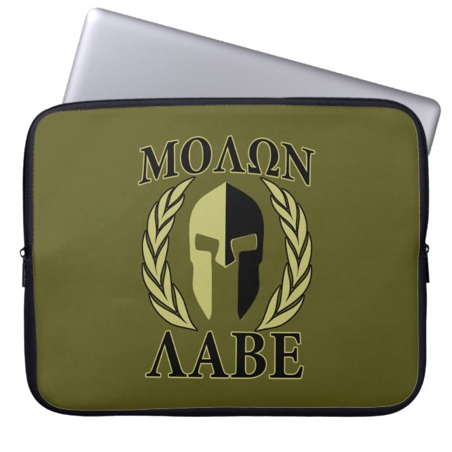 Capa Para Notebook Molon Labe Spartan Helmet Laurels Olive Green (Frente)