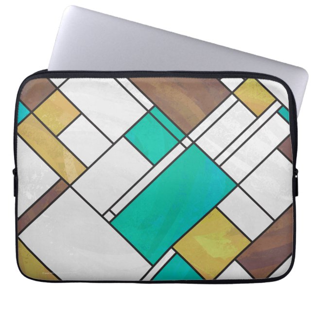 Capa Para Notebook Mondrian Brown Yellow Teal Impressão (Frente)